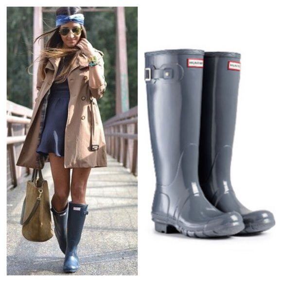 Women's Glossy Gray Hunter Rain Boots - Picture 3 of 8